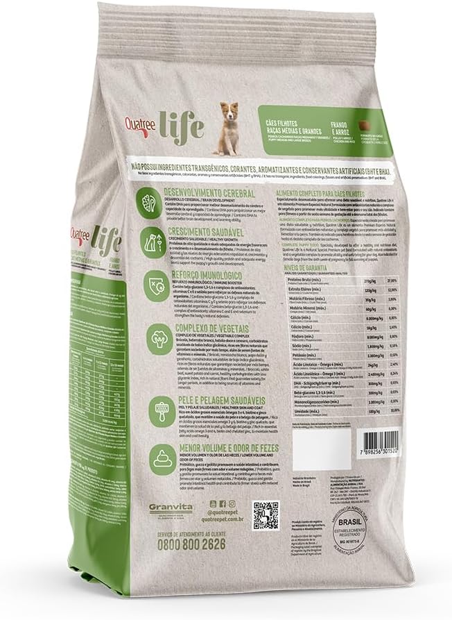 Quatree Life – Cão – Filhote – Porte médio e grande – Premium especial – Frango e arroz (15kg) - Imagem 2