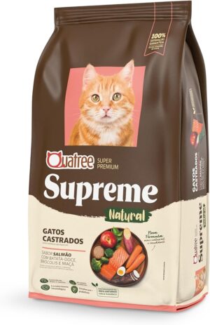 Quatree Supreme Gato Castrado - Super Premium - Salmão com Batata Doce, Brócolis e Maçã (10,1Kg: 10 pacotes com 1Kg cada)