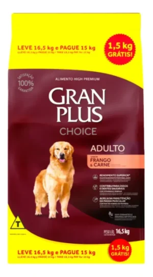 Gran Plus Choice - Cão - Adulto - Premium Especial - Carne e Frango (16,5kg: 15kg + 1,5kg brinde))