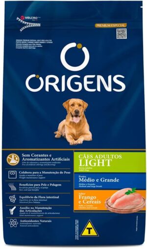 Origens Light – Cão – Adulto – Porte Médio e Grande – Premium Especial – Frango e Cereais (15kg)