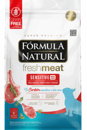 Fórmula Natural Fresh Meat – Sensitive – Cão – Adulto – Porte mini e pequeno – Super Premium – Cordeiro, mandioca e aloe vera (10Kg)