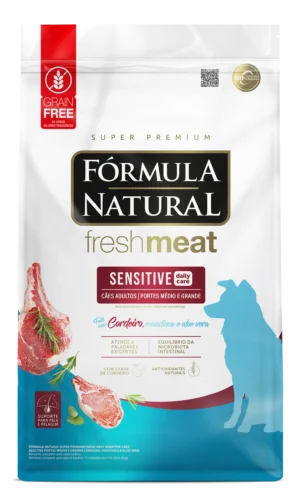Fórmula Natural Fresh Meat – Sensitive – Cão – Adulto – Porte médio e grande – Super Premium – Cordeiro, mandioca e aloe vera (12kg)