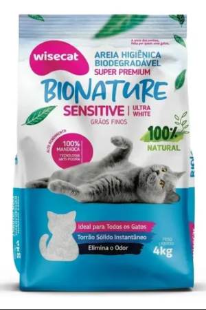 Areia Higiênica Mandioca Wisecat – Grãos Finos – 2Kg