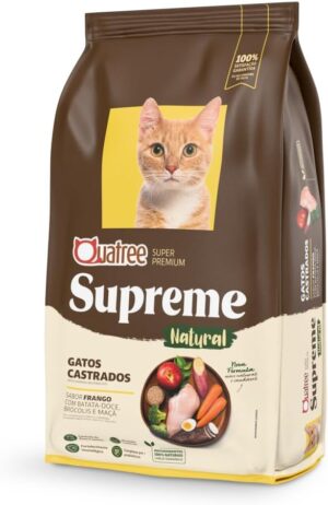 Quatree Supreme Gato Castrado - Super Premium - Frango com Batata-Doce, Brócolis e Maçã 10,1Kg (10 pacotes com 1Kg cada)