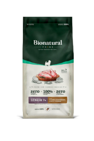 Bionatural Prime- Cães Raça Pequena- Sênior 7+ Frango, Blueberry, Coco e Cevada (10,1Kg)