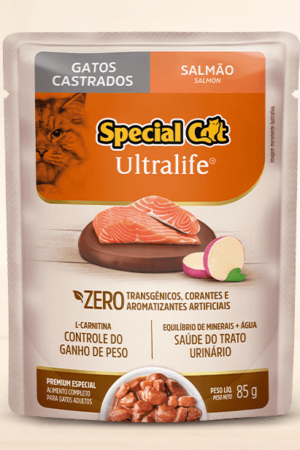 Special Cat Ultralife Sachê – Gato Castrado – Premium Especial – Salmão (Caixa com 12 unid. de 85g)