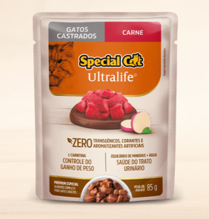 Special Cat Ultralife Sachê – Gato Castrado – Premium Especial – Carne (Caixa com 12 unid. de 85g)