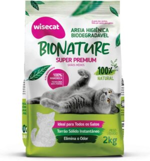 Areia Higiênica Mandioca Wisecat – Grãos Médios – 4Kg
