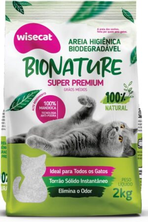 Areia Higiênica Mandioca Wisecat – Grãos Médios – 4Kg